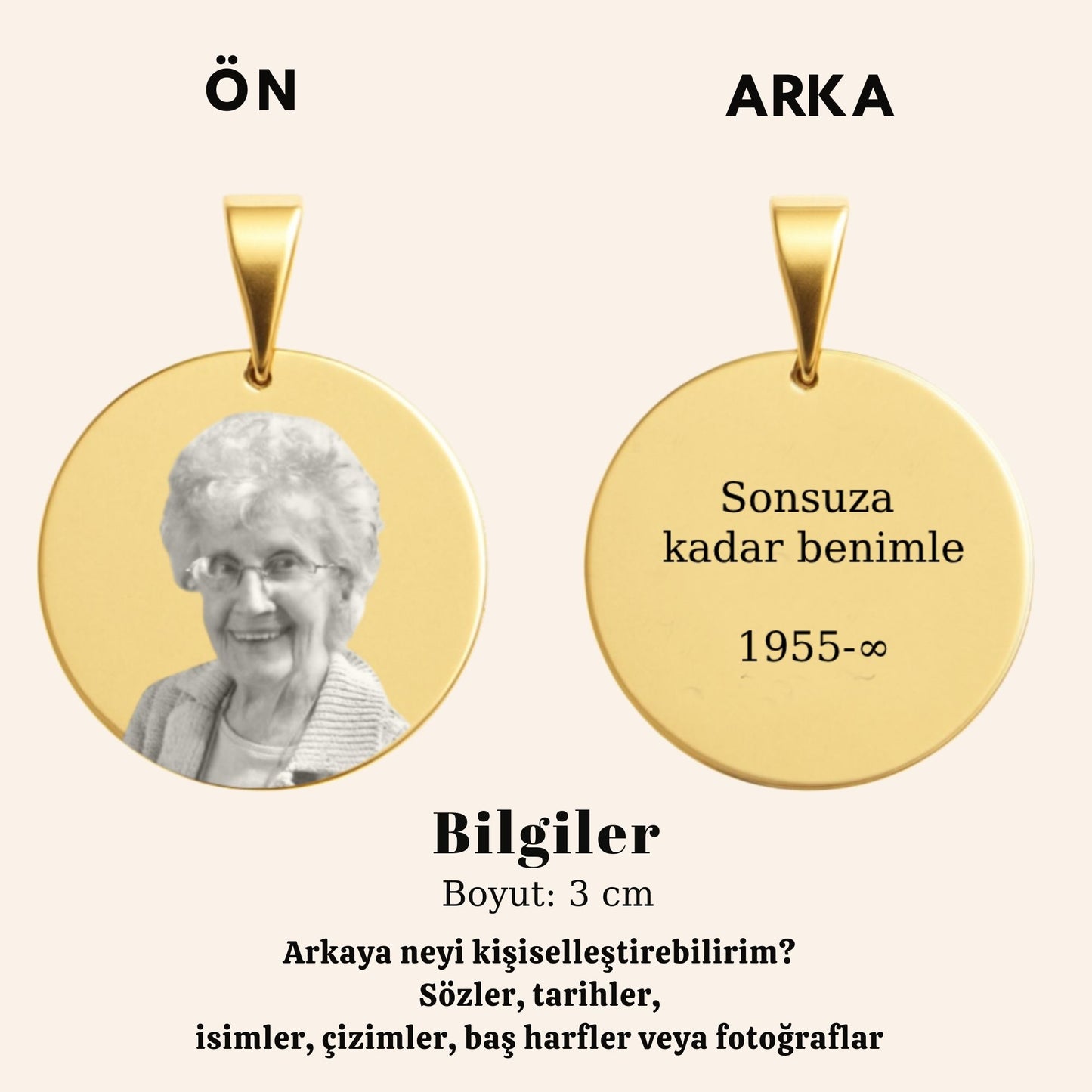 Kişiye Özel Fotoğraflı Yuvarlak Kolye